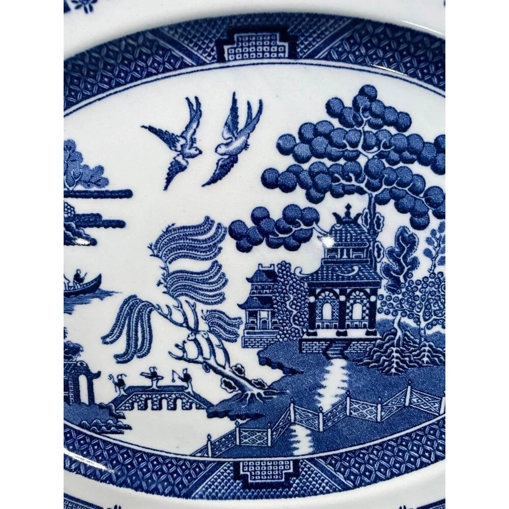 Vintage 12" Oval Blue Willow Serving Dish Plate Johnson Brothers England - Picture 3 of 6